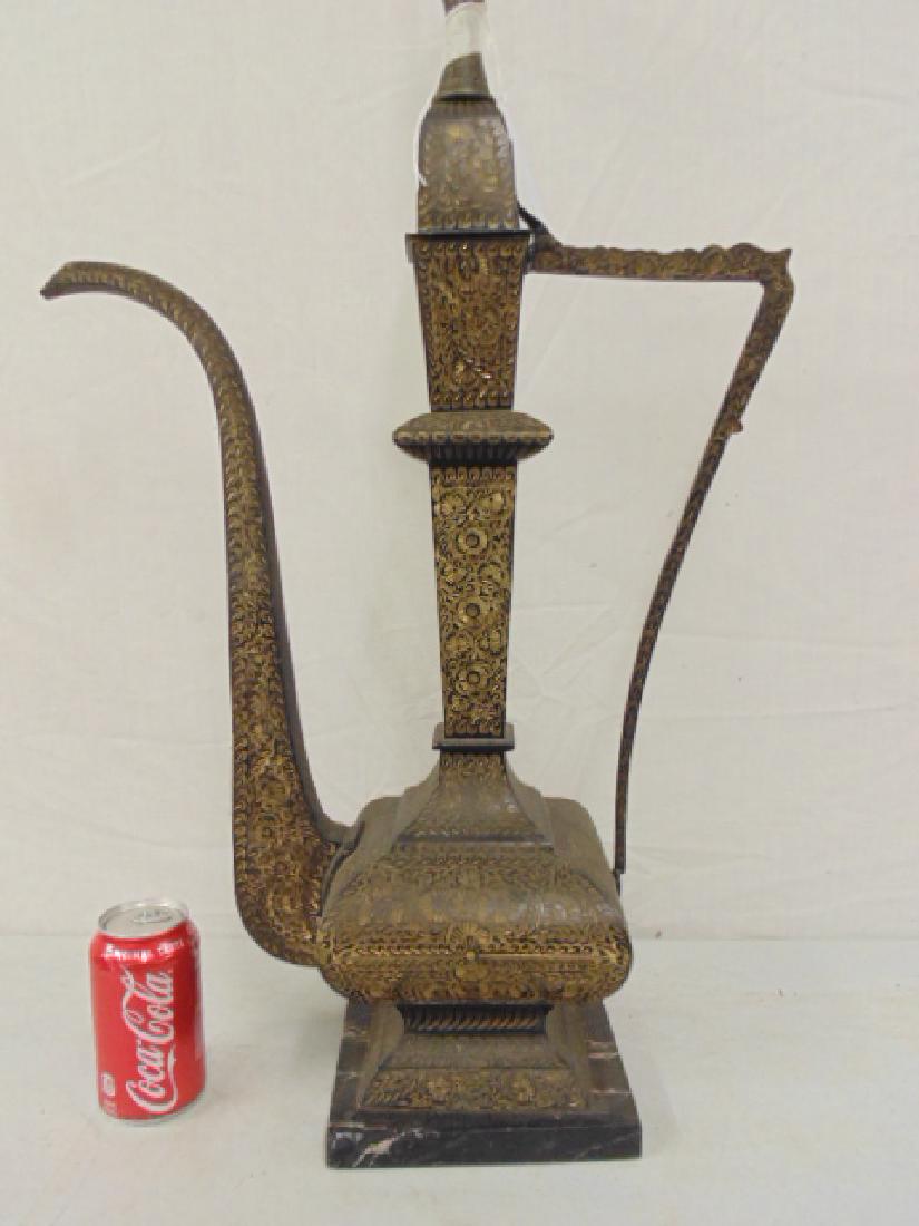 Persian Ewer form lamp base on marble base, brass on (1 of 6)