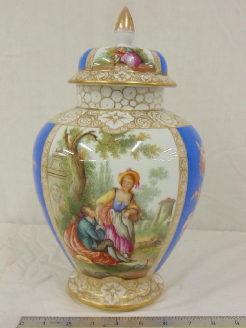 Dresden porcelain urn with lid, paint decorated, (1 of 8)