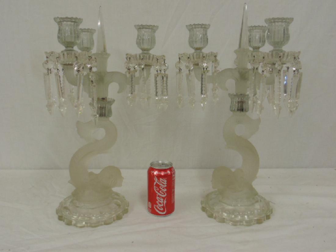 Pair frosted glass candelabra, 3 arms, mermaid styled (1 of 8)