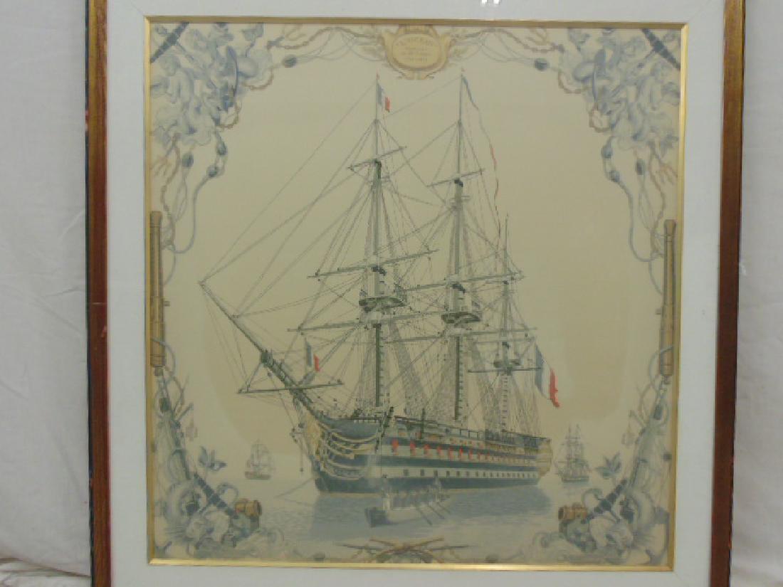 Framed Hermes scarf, 'L'Ocean' Vaisseau de 118 Canons, (1 of 7)