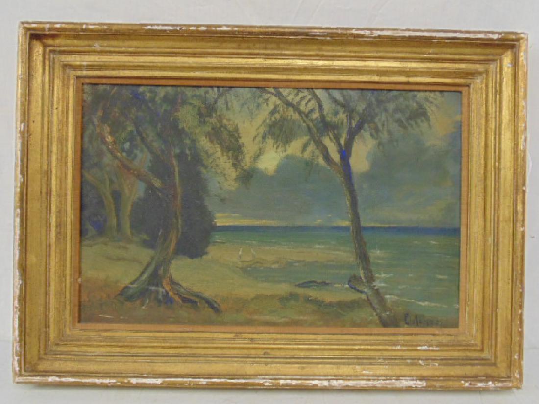 Painting, Lakeshore scene, Louis Elshemus, trees & 2 (1 of 6)