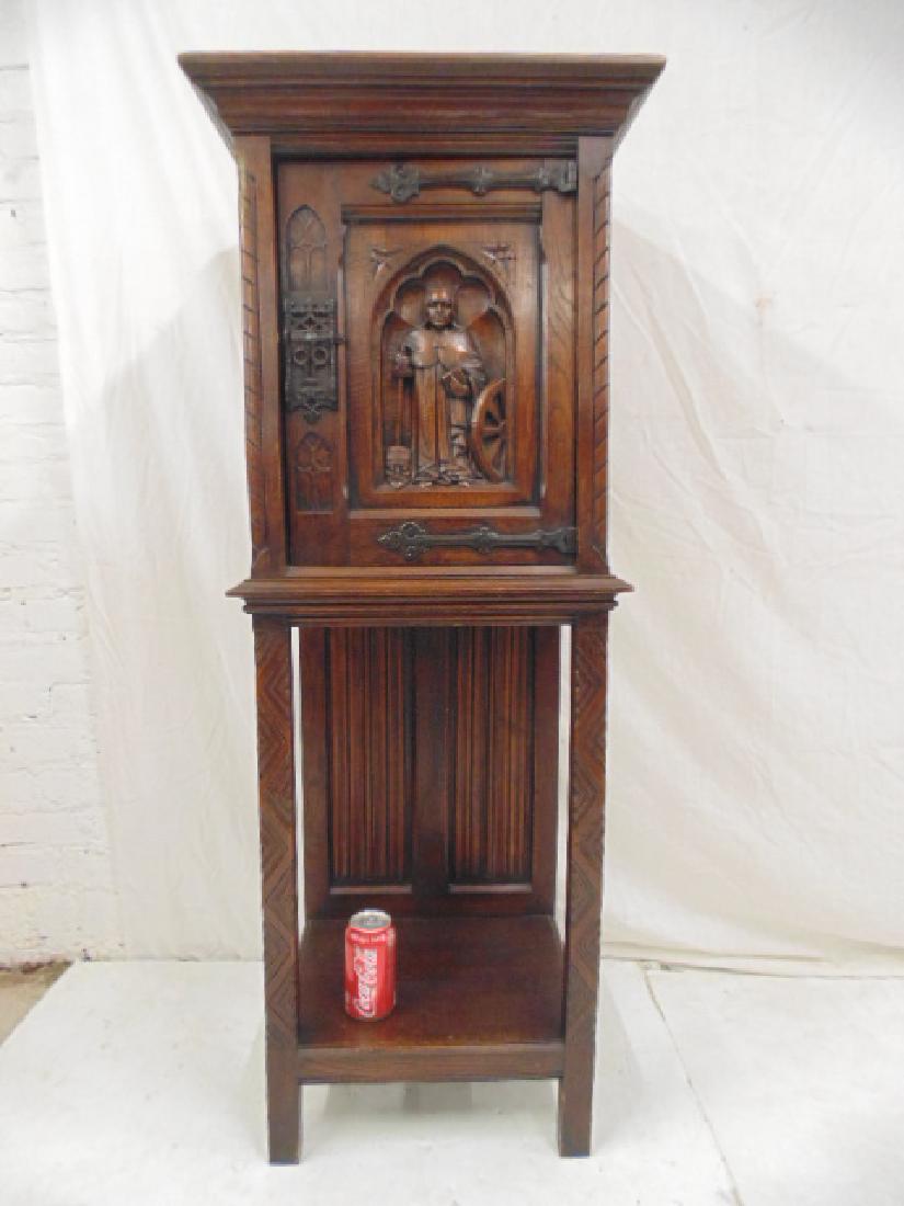 Carved linen fold humidor cabinet, Belgian made, single (1 of 7)