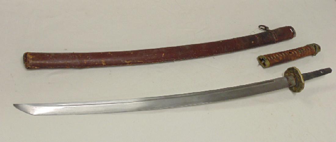 Japanese sword, unsigned, decorative brass Tsuba, blade (1 of 14)