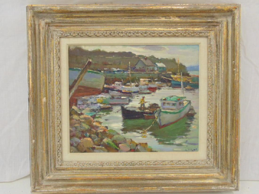 Painting, Harbor scene, Antonio Cirino, showing several (1 of 5)