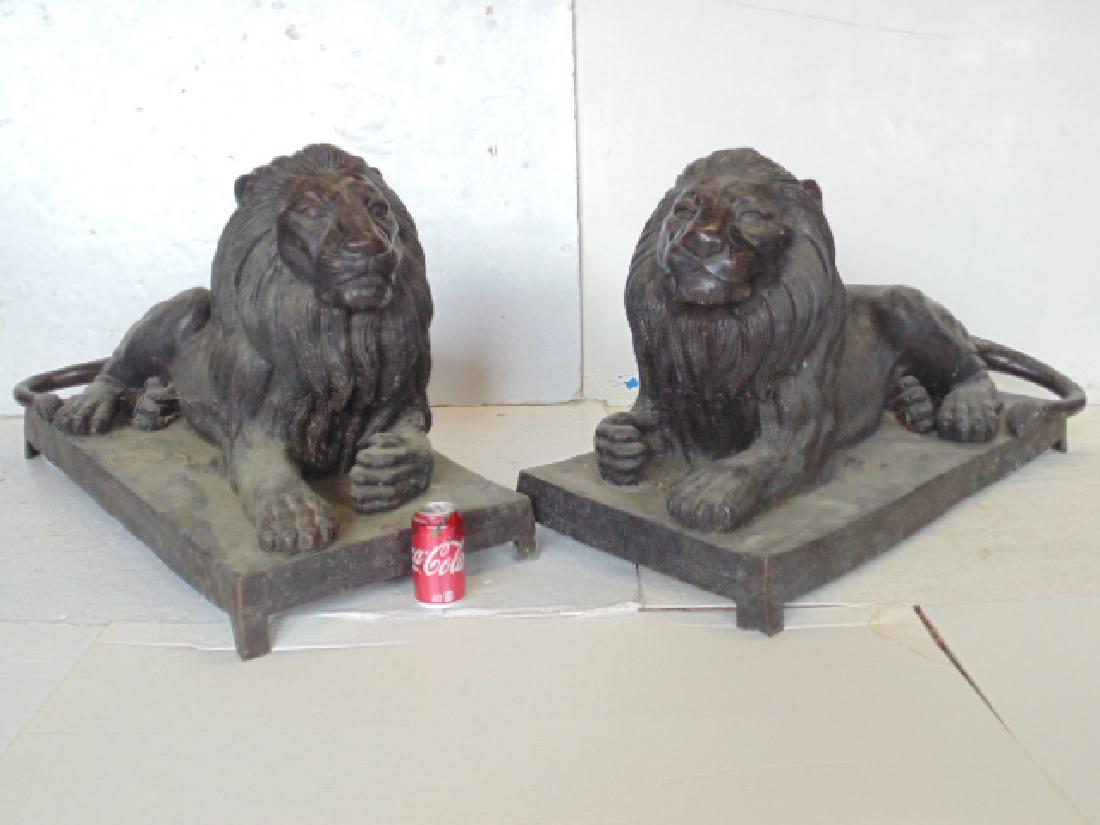 Pair bronze lions, matching pair mid 2oth century (1 of 8)
