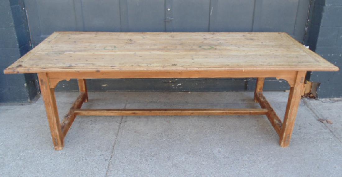 Large pine farm table, stretcher base, top table is 94" (1 of 7)