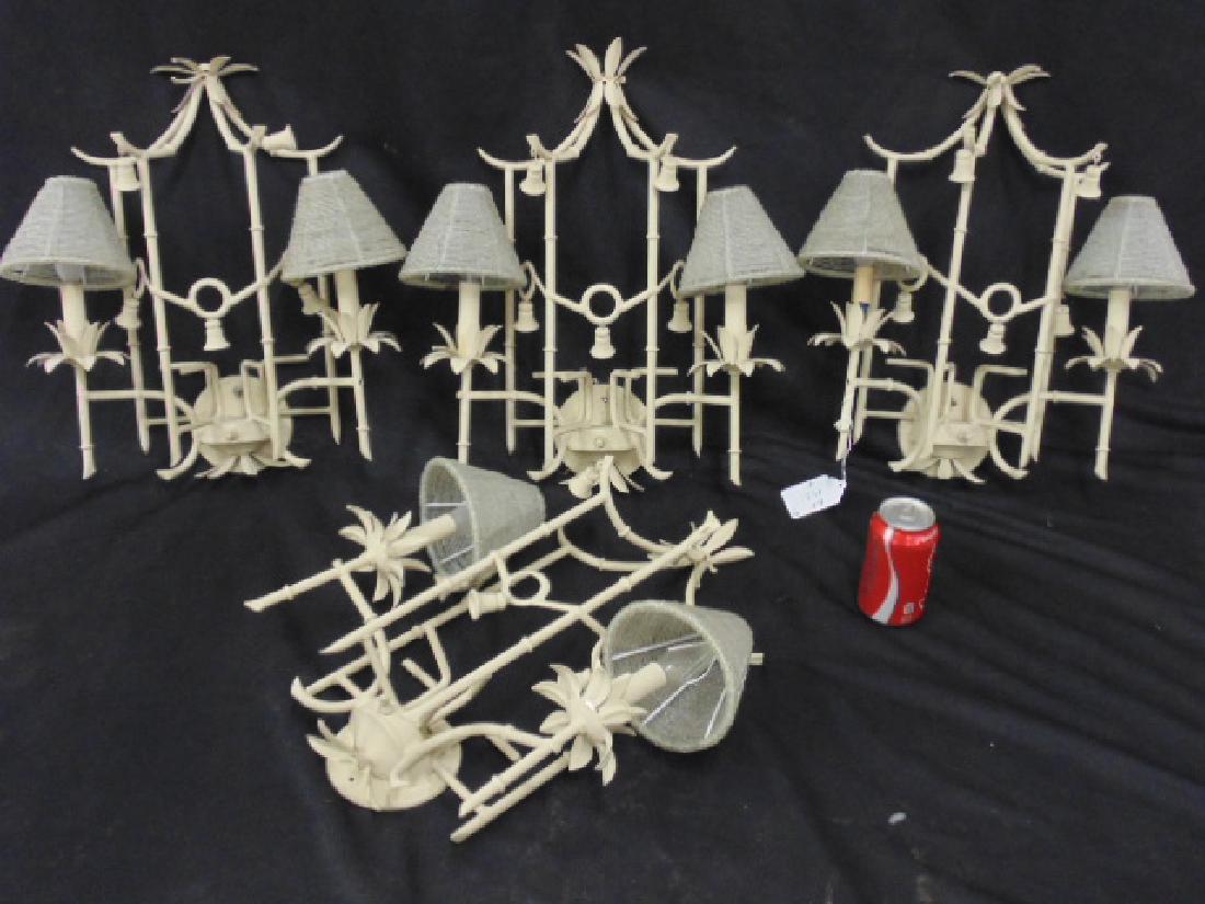 4 Asian style painted metal wall sconces, faux bamboo (1 of 5)