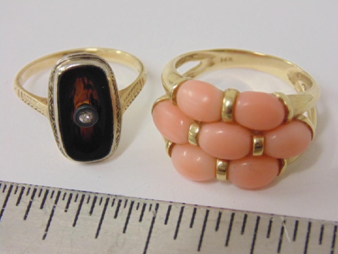 2 14k rings, 1 coral & 14k yellow gold, size 8 and 1 (1 of 5)