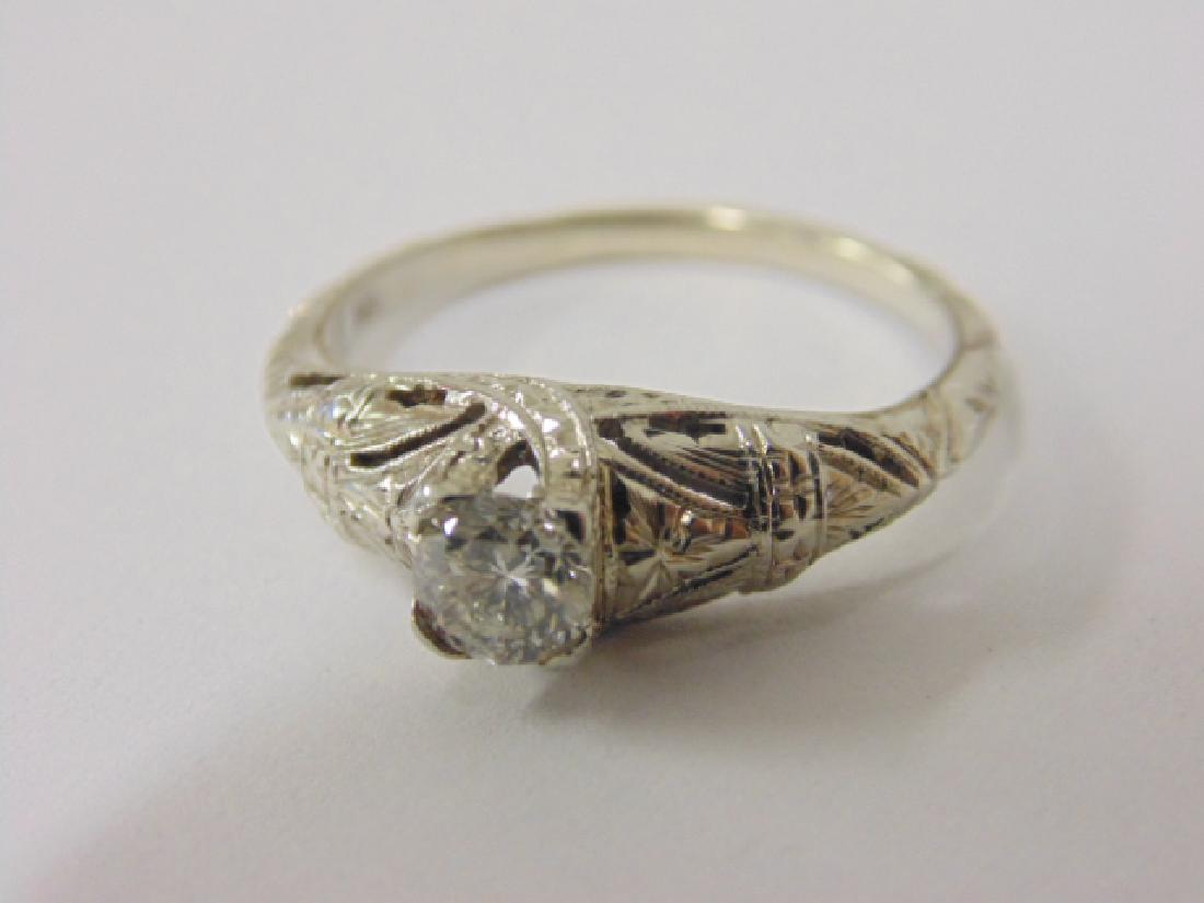18k 1920's white gold diamond & filigree ring, approx. (1 of 4)