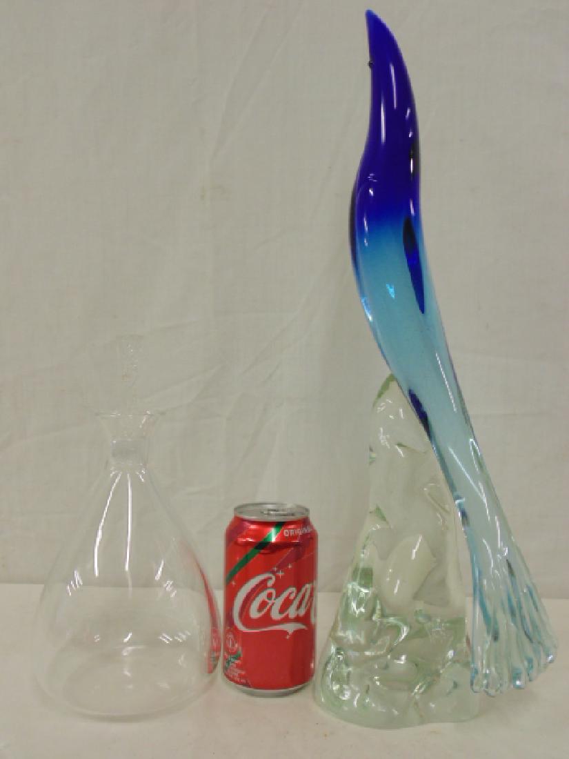 Large art glass bird & decanter, bird is deep blue on (1 of 5)
