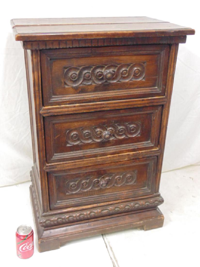 3 drawer cabinet, carved drawers, cabinet size 22" by (1 of 4)