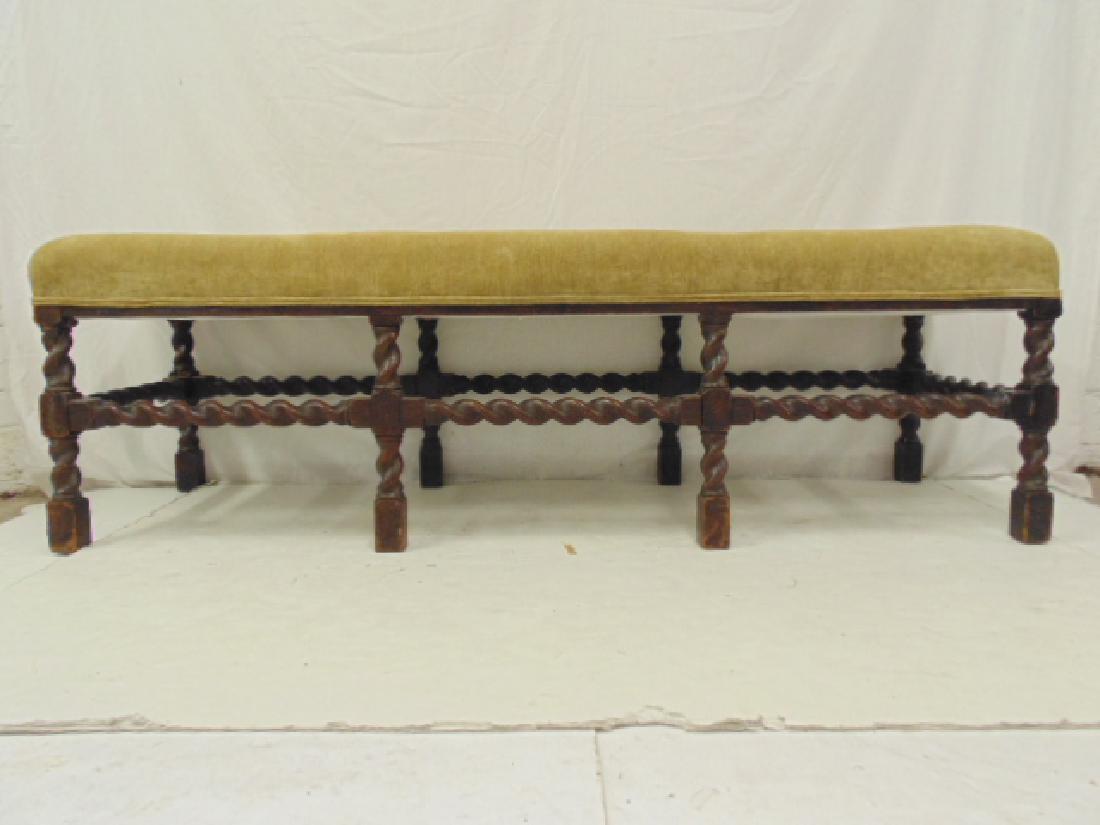 Antique spiral leg bench, seat, oak spiral stretcher (1 of 5)
