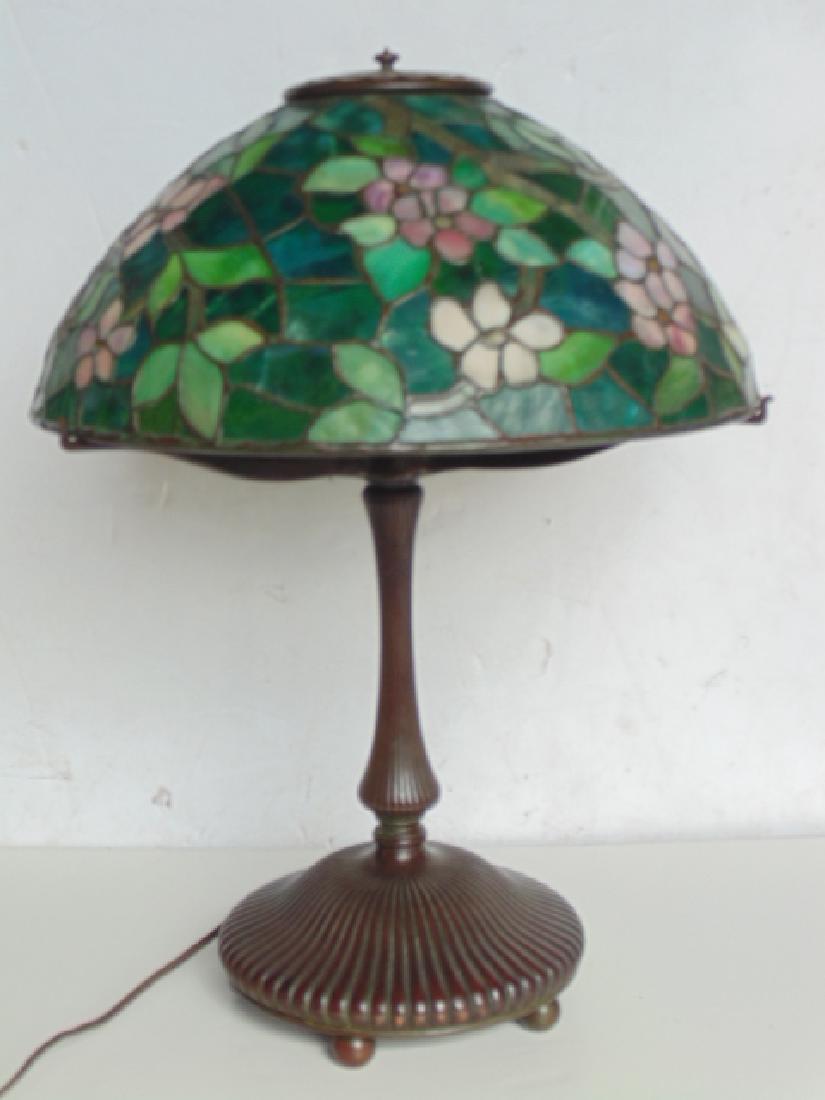 Tiffany style table lamp with leaded shade, dogwood (1 of 10)