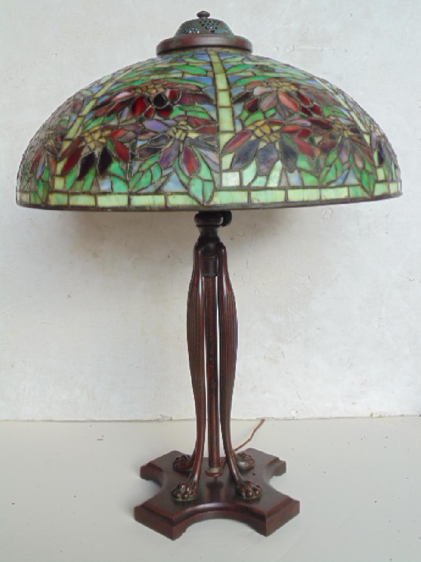 Tiffany style table lamp with leaded shade, bronze (1 of 12)