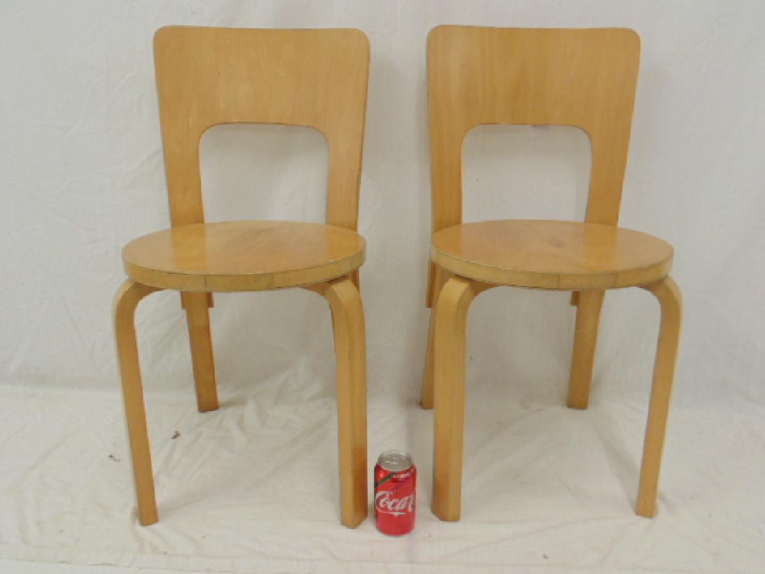 Pair Alvar Aalto dining chairs, round seat, height is: Pair Alvar Aalto dining chairs, round seat, height is 30"