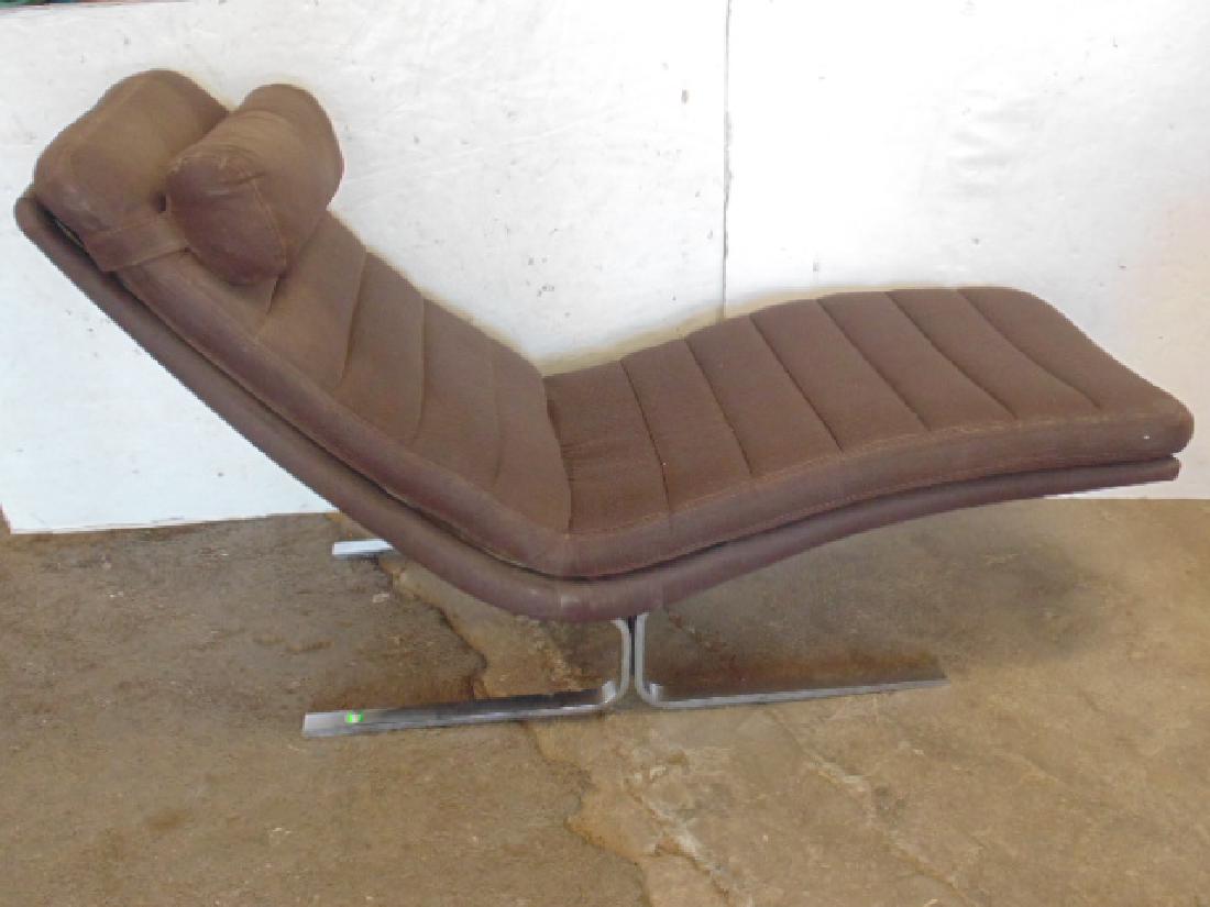Brayton International chaise lounge, brown upholstery: Brayton International chaise lounge, brown upholstery on heavy steel chrome base, modern design by Brayton International Collection, High Point NC, chaise is 63" long, 22" wide, height at headrest is