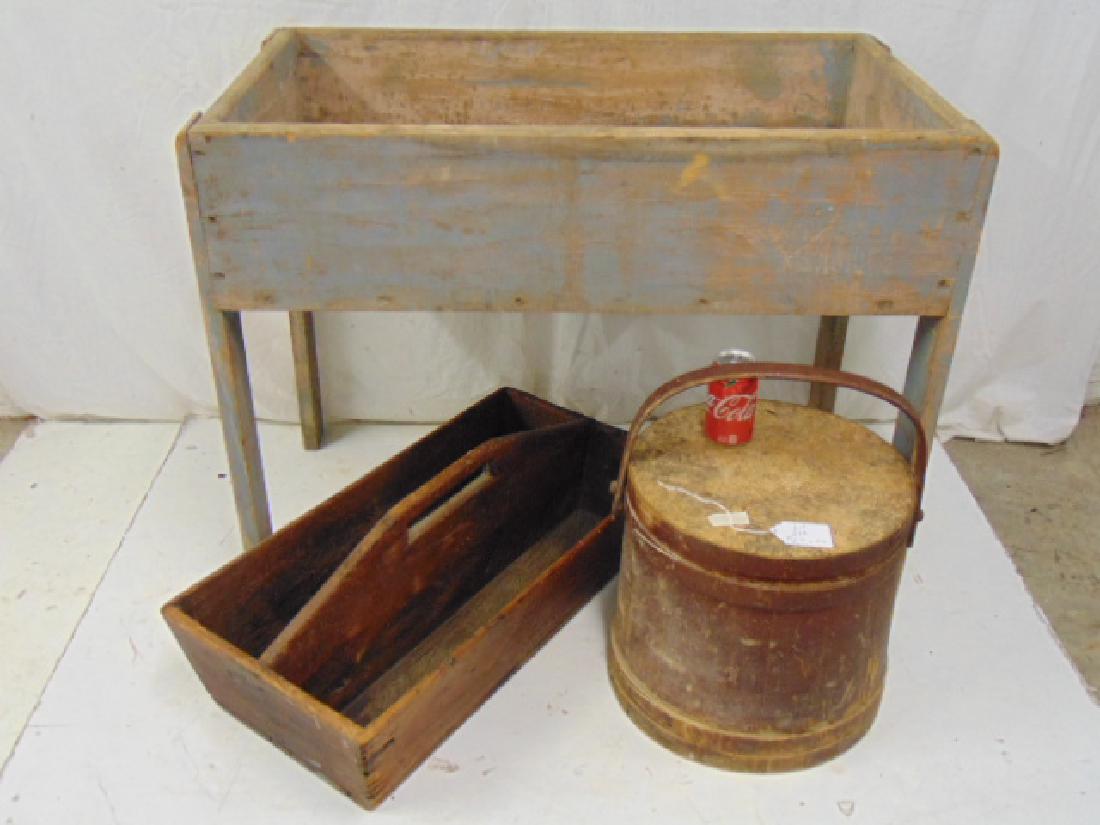 Country lot, dough box, Firkin & cutlery box, remnants: Country lot, dough box, Firkin & cutlery box, remnants of old paint, from the Germantown farmhouse