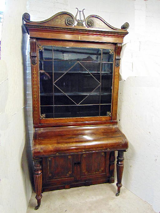 English Brass Inlaid Secretary Desk Fine Quality