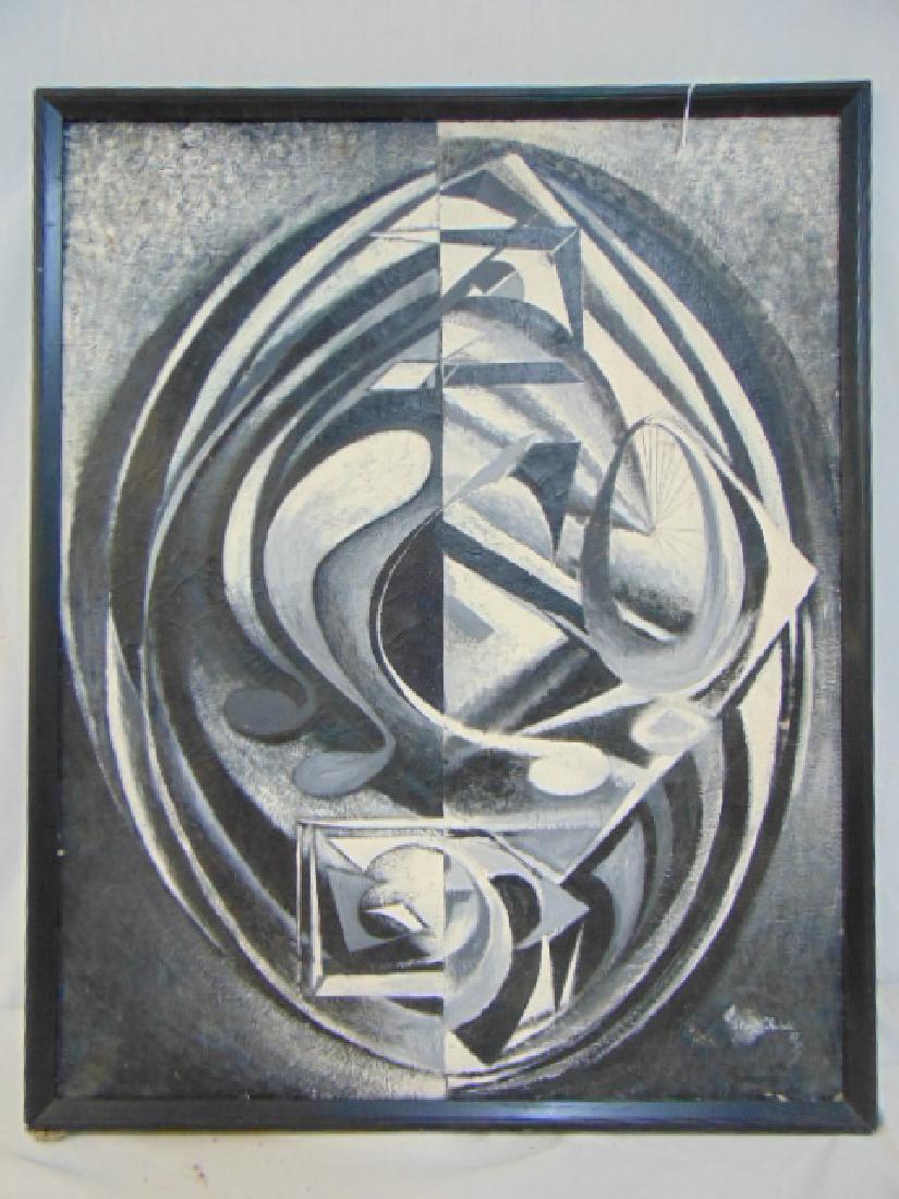 Painting, Stanley Kubicki, black and white abstract: Painting, Stanley Kubicki, black and white abstract design, painted on canvas, 28.75" by 22.5"