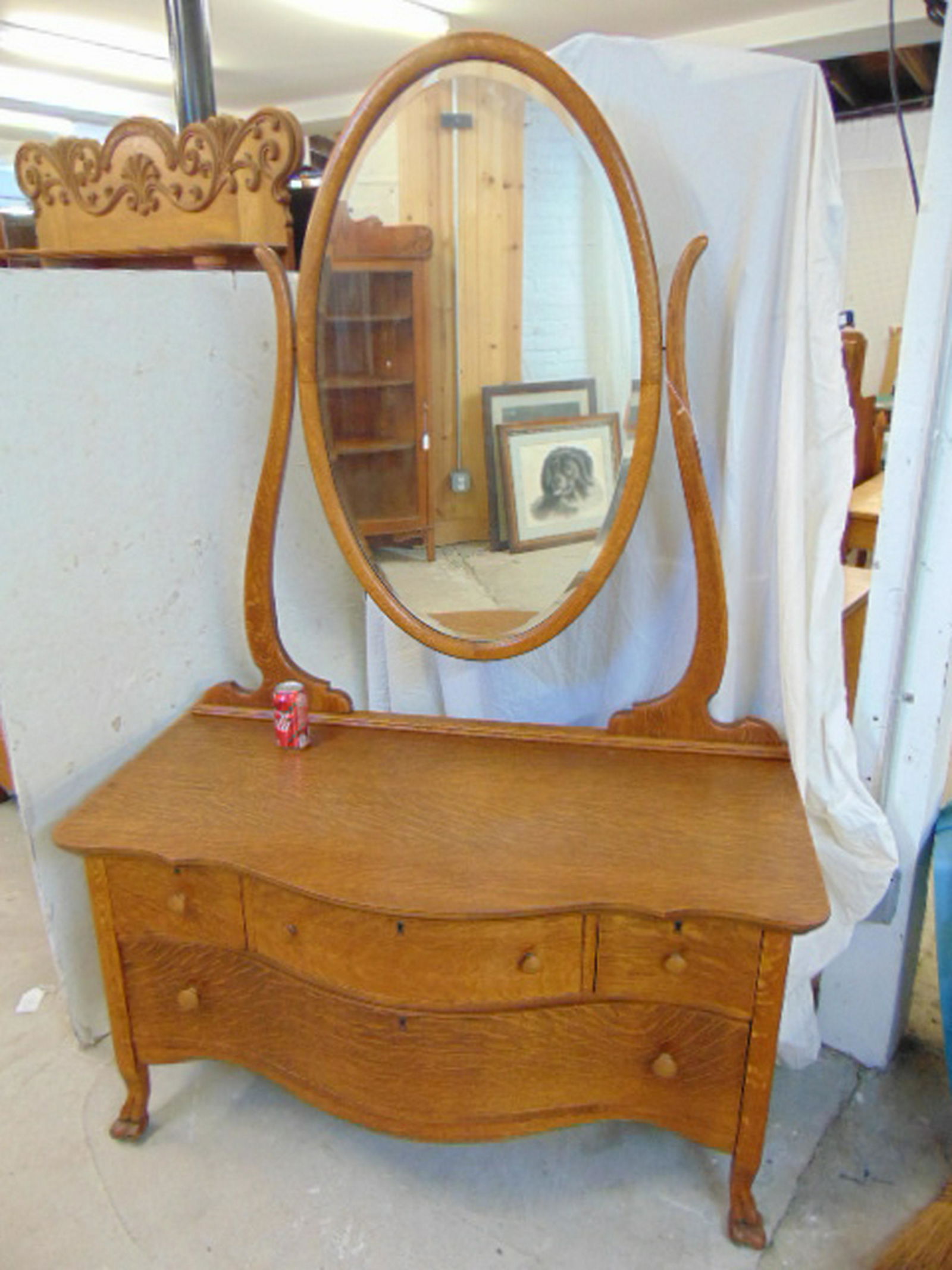 For Auction Oak Princess Dresser With Mirror 3 Over One Drawer