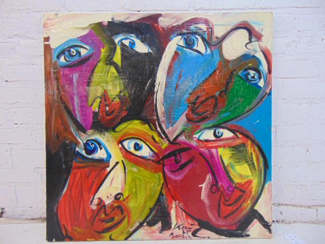 Painting, "Beatles in Hamburg", Peter Robert Keil, oil: Painting, "Beatles in Hamburg", Peter Robert Keil, oil on canvas, dated 1975, 30" by 30"