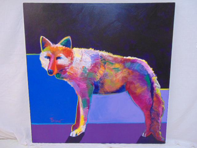 Painting, "Coyote on Hill", Malcolm Furlow, Acrylic on: Painting, "Coyote on Hill", Malcolm Furlow, Acrylic on canvas, canvas is 40" by 40"