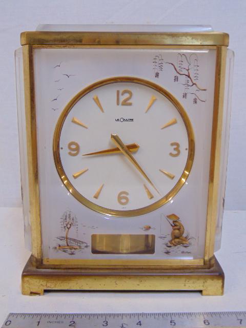 Chinoise Le Coultre Atmos clock, "Marina", rare atmos: Chinoise Le Coultre Atmos clock, "Marina", rare atmos clock with Asian, decorated case, Atmos Century, case is 7" by 5", height is 9", top Lucite panel has small chip.