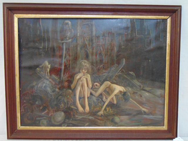 Painting, "The Survivors", Frank von der Lancken,: Painting, "The Survivors", Frank von der Lancken, painted on canvas board, label on reverse, 18" by 24"