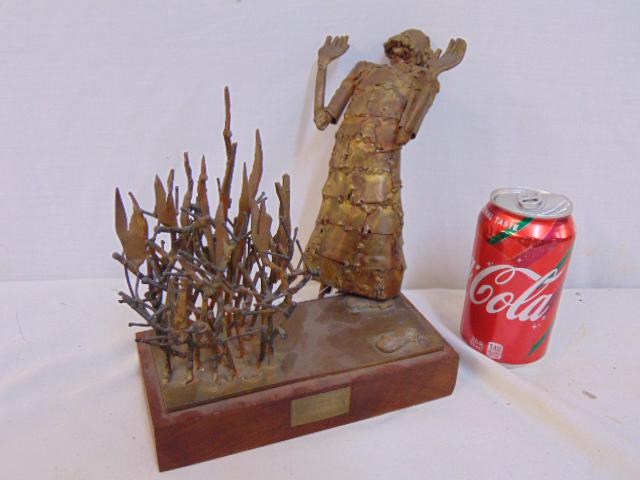 Bronze, H.W. Hauptman, "Moses and the burning bush",: Bronze, H.W. Hauptman, "Moses and the burning bush", Moses figure is loose, base is 7 7/8" by 3.75", height is 11.5"