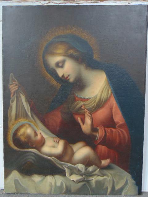 Painting, "Madonna of the Veil", after Carlo Dolci,: Painting, "Madonna of the Veil", after Carlo Dolci, oil on canvas in restored, relined condition, canvas is 38.5" by 29"