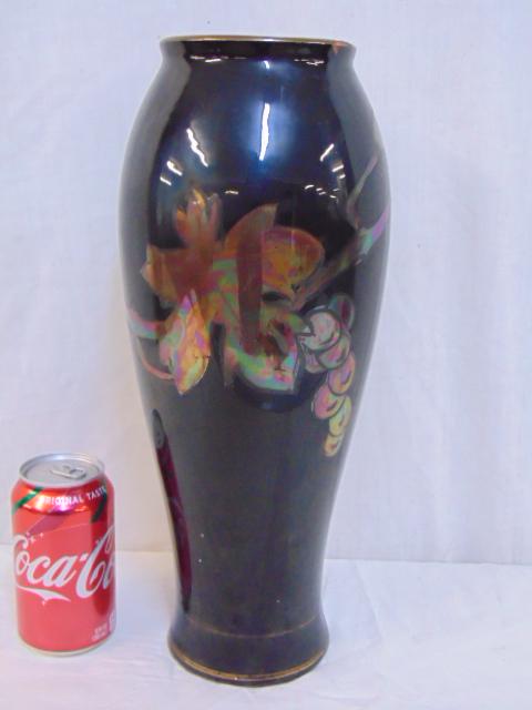 Rare Roseville Pauleo pottery vase, vase has mirrored: Rare Roseville Pauleo pottery vase, vase has mirrored black glaze, wafer mark, 15" tall, vase has chipped rim & hairline at top.