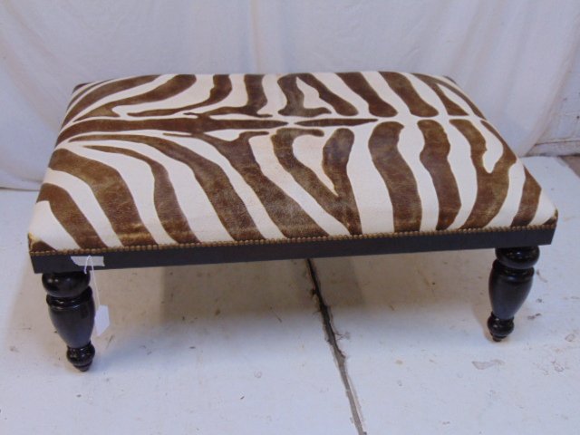 Oliver Ottoman, Zebra skin, large ottoman: Oliver Ottoman, Zebra skin, large ottoman, made in Indonesia, original cost $2495, 30" by 44", height is 18"
