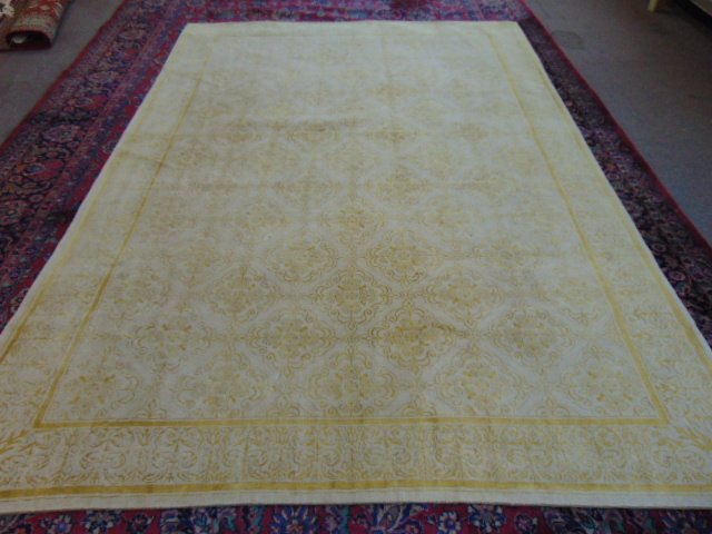 Roomsize carpet, Nepal, wool & silk, hand made: Roomsize carpet, Nepal, wool & silk, hand made, design "Josephine", ivory field, in excellent condition, 9" by 13'