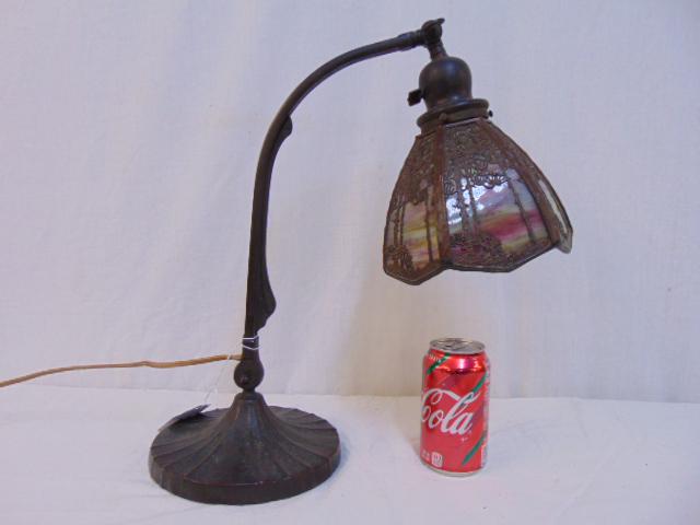 Rare Handel piano lamp, original shade, a fine Handel: Rare Handel piano lamp, original shade, a fine Handel scenic overlay leaded piano lamp, shade all original, base has minor issue (loose socket), was 138