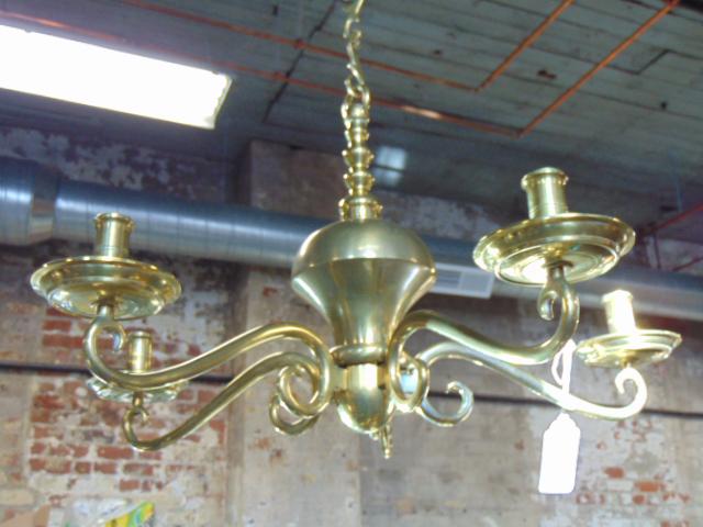 Brass hanging candle fixture, heavy solid brass: Brass hanging candle fixture, heavy solid brass fixture, Dutch or German style, with canopy & candle snifter
