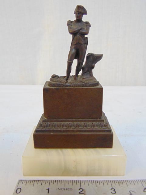 Small bronze, Napoleon, on alabaster base, height is: Small bronze, Napoleon, on alabaster base, height is 5.75", base is 3.5" by 2.5".