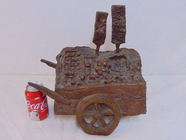 Bronze vegetable cart sculpture "Chanin".: Bronze vegetable cart sculpture "Chanin", bronze sculpture, vegetable market cart, signed on reverse, Chanin, cart is 14.5" by 9.5", height is 13.75"