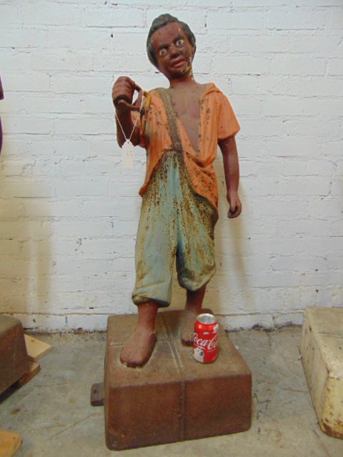 Stable Boy Hitching post, Fiske design 19th century: Stable Boy Hitching post, Fiske design 19th century, same figure different casting, reattached arm, old repairs to arm & foot, 44" height