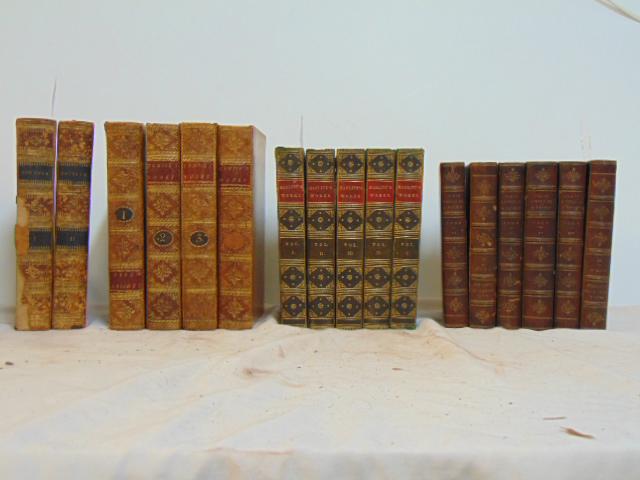 4 leather bound book sets, "The Miscellaneous Works of: 4 leather bound book sets, "The Miscellaneous Works of William Hazlitt." Philadelphia: Claxton, Remsen & Haffelfinger. 1869, 5 volumes.; "The Lounger, a periodical paper, published at Edinburgh in the