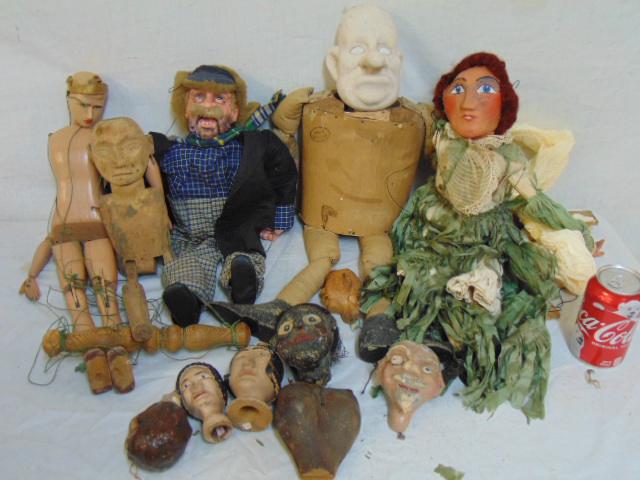 Various handmade puppets & marionettes, also includes: Various handmade puppets & marionettes, also includes loose heads