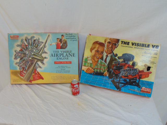 Visible Airplane & V8 auto Engine, by Renwal, "A: Visible Airplane & V8 auto Engine, by Renwal, "A Science Assembly Project", 1/4 scale model of the "WASP", in box, unused & the visible V8 transparent operating Auto engine (used.