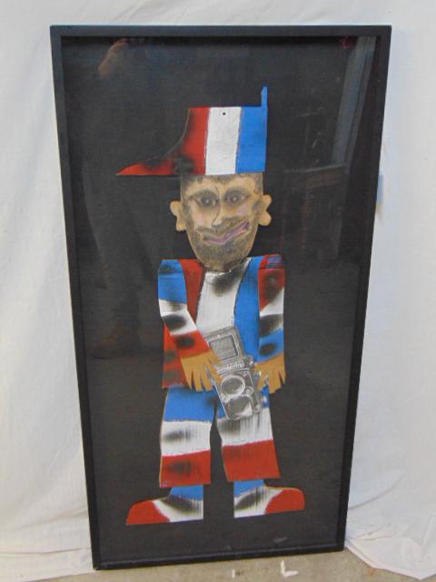 Mixed media by Andre Villers, 1989, rolleiflex, 47.5": Mixed media by Andre Villers, 1989, rolleiflex, 47.5" by 23.5", mixed media with painted cardboard, possible self portrait