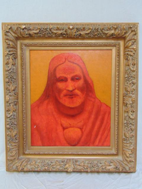 Painting, "Red Jesus," by Ken Beck, 2003, 24x20", oil: Painting, "Red Jesus," by Ken Beck, 2003, 24x20", oil on panel, shellac, white led MSA varnish, with gallery NAGA label
