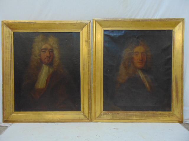 Pair portraits, oil canvas, "Admiral Watson" & unknown,: Pair portraits, oil canvas, "Admiral Watson" & unknown, from the Mendelson's Collection, unsigned, portrait of Admiral Watson has old repairs, has rip, needs restoration, 29.5" by 25"