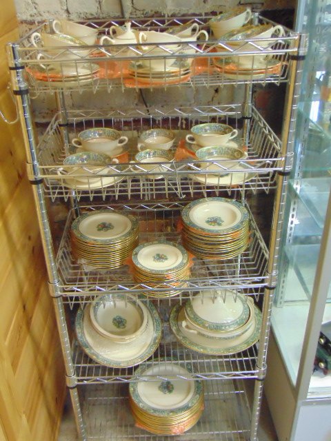 Lenox Autumn china set, partial service for 14: Lenox Autumn china set, service for 14, pieces are missing, includes 13 dinner plates, serving bowl and platters, 12 soup plates, 13 cake plates, 14 salad plates, 4 double handled cups with saucers, c