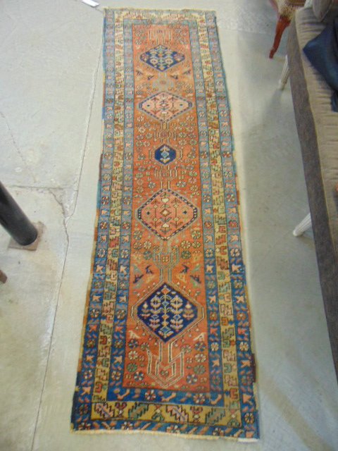 Caucasian runner, red center, blue border, 92" by 28" (1 of 5)