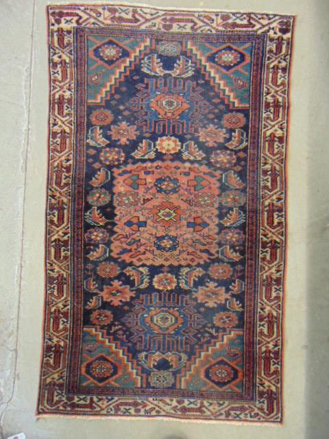 Small Caucasian scatter rug, blue / red, 46" by 26.5" (1 of 4)