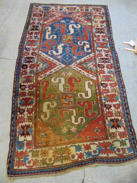 Caucasian carpet, 2 diamonds, rug is 8' by 4'4" one (1 of 7)