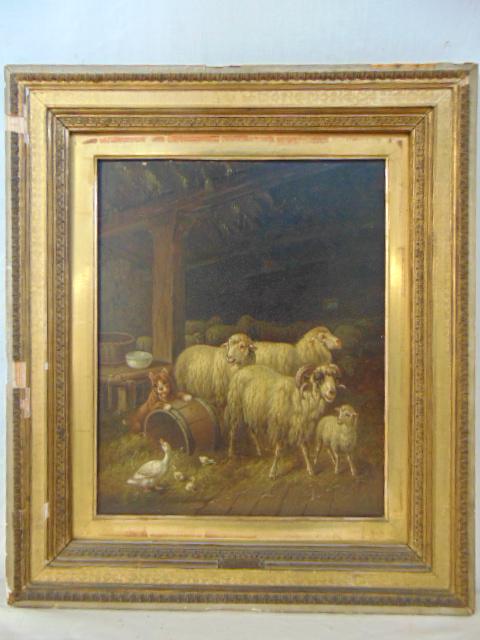 Painting, sheep, Adolf Nowey, oil on wood panel, sheep, (1 of 7)