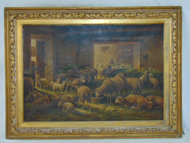 Painting, sheepherder, Henri De Buel, oil on canvas, (1 of 5)